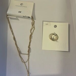 H&M conscious choice gold jewelry bundle - necklace and ring size xs NEW
